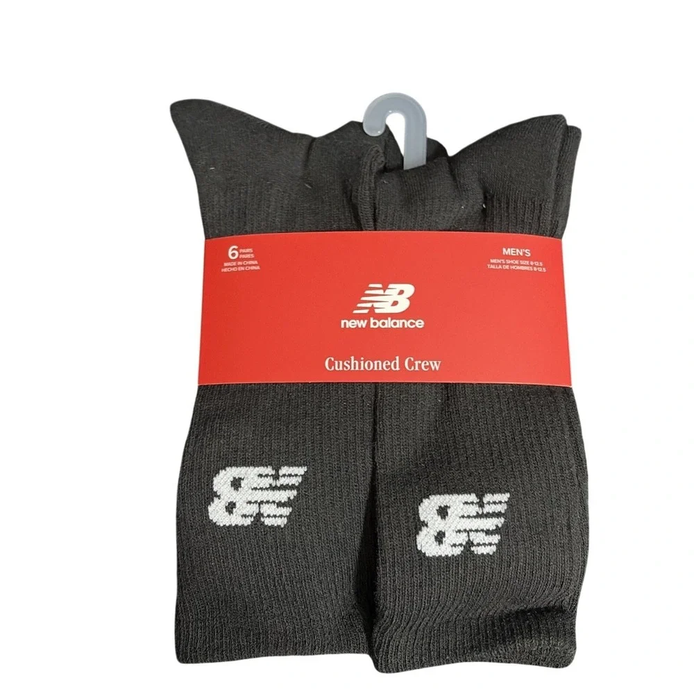 New Balance Socks Cushioned Crew Black 6 Pair Pack Men Shoe Size 8-12.5 NWT